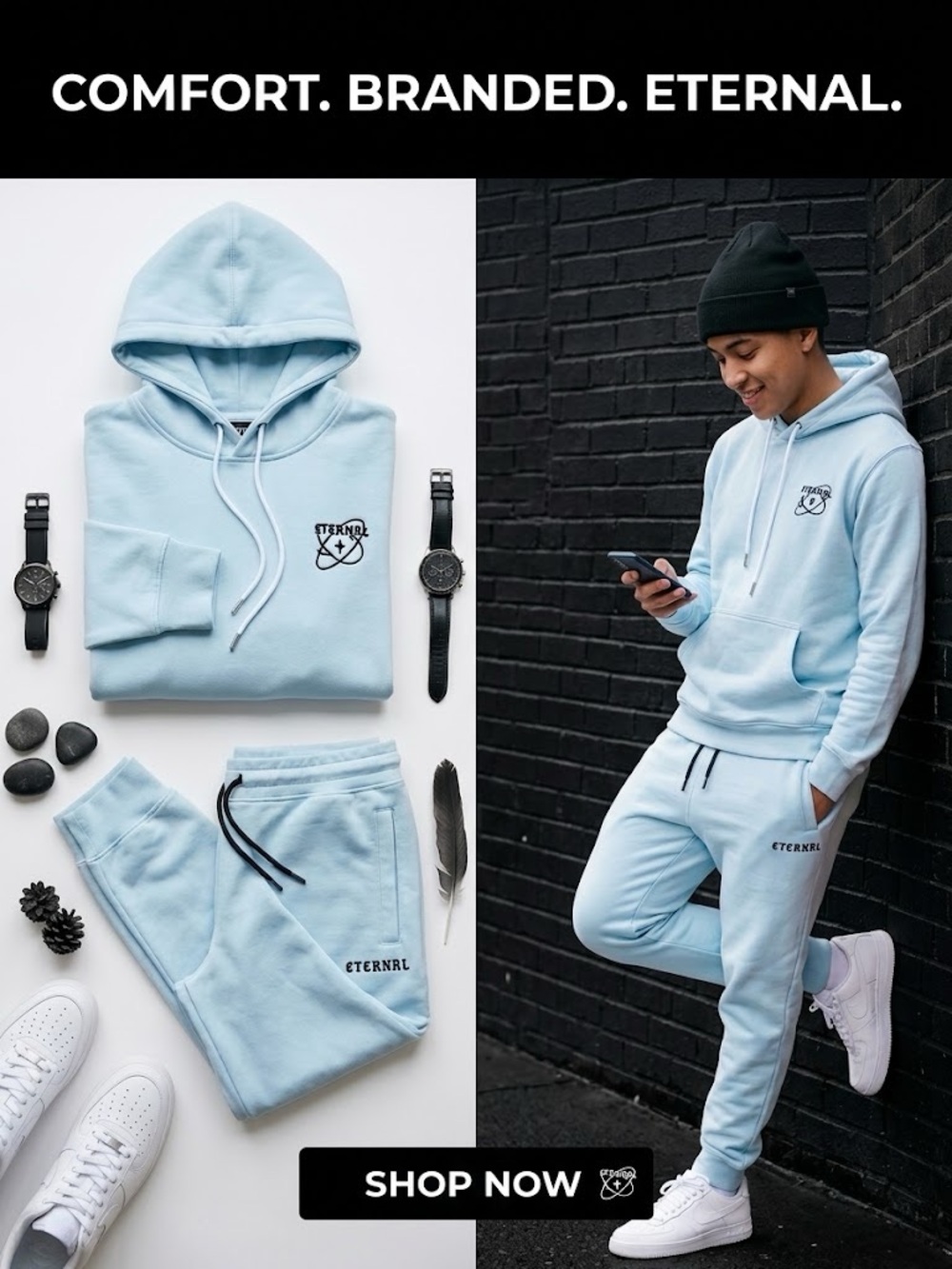 Eterna Light Blue Zip-Up Hoodie & Sweatpants Set